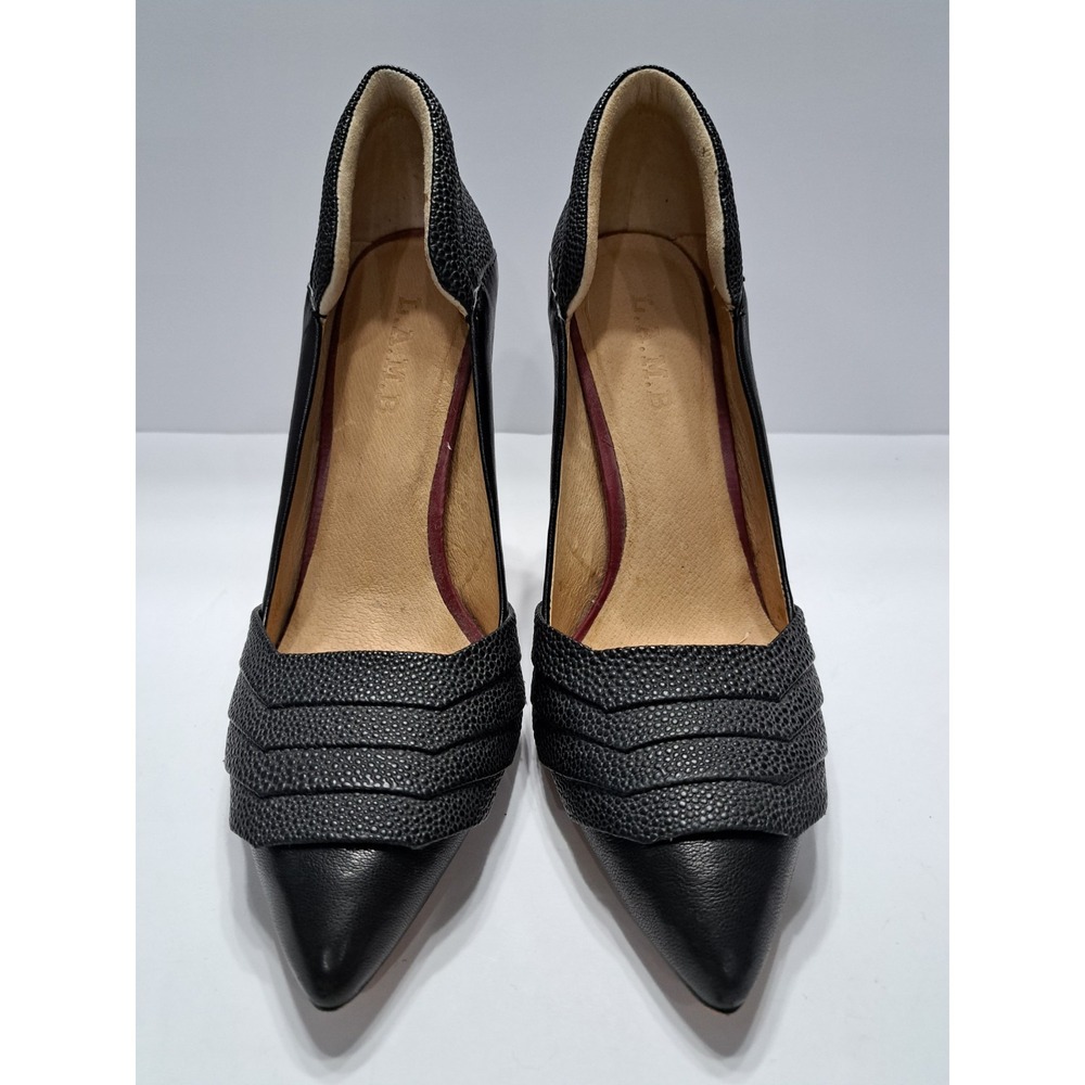 LAMB‎ Womens 8.5 M Heels Black Leather Peep Toe Stiletto Heel Gwen Stefani Shoes